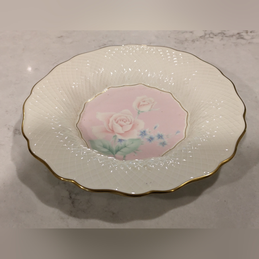Mikasa Rose Duet Pink Ivory Bone China Dish Narumi Japan Baroque Mesh Set of 2